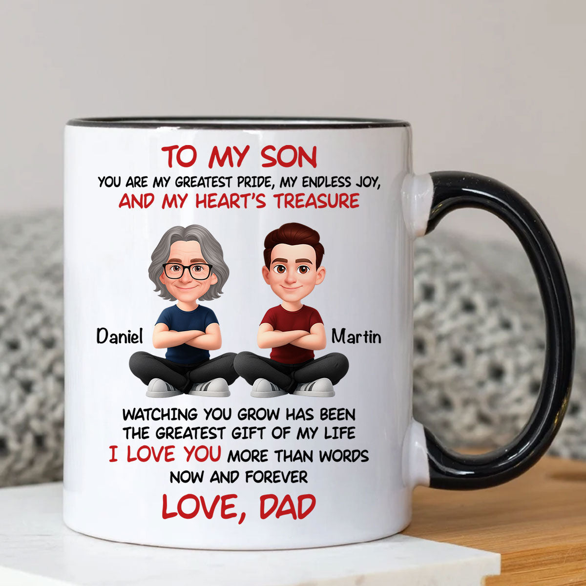 To My Son My Heart's Treasure - Personalized Mug - Christmas Gift from Dad to Son