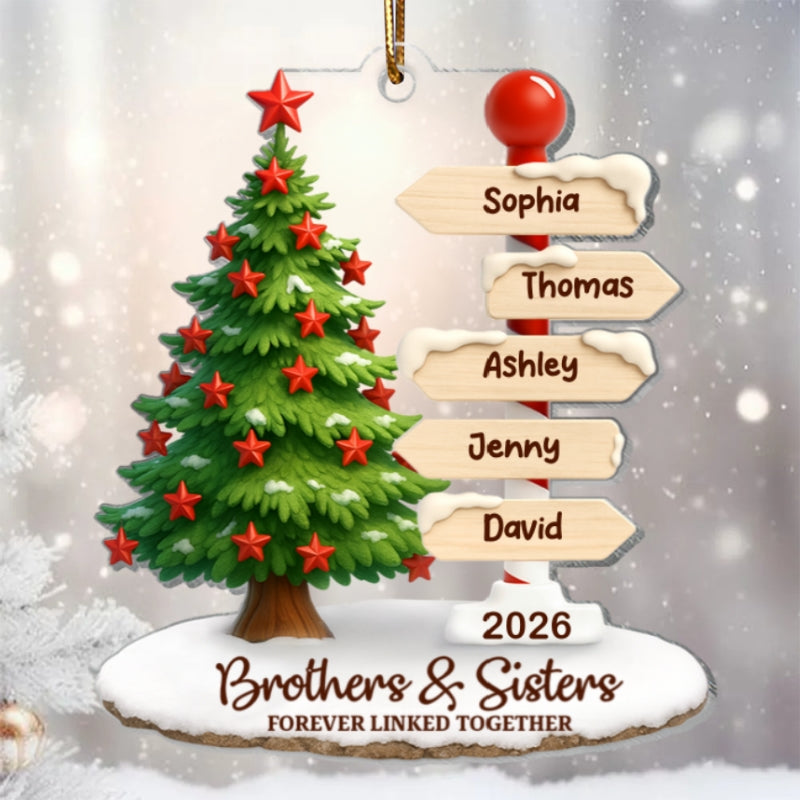 Brothers & Sisters Direction Sign Post - Personalized Acrylic Ornament - Christmas Gift for Siblings