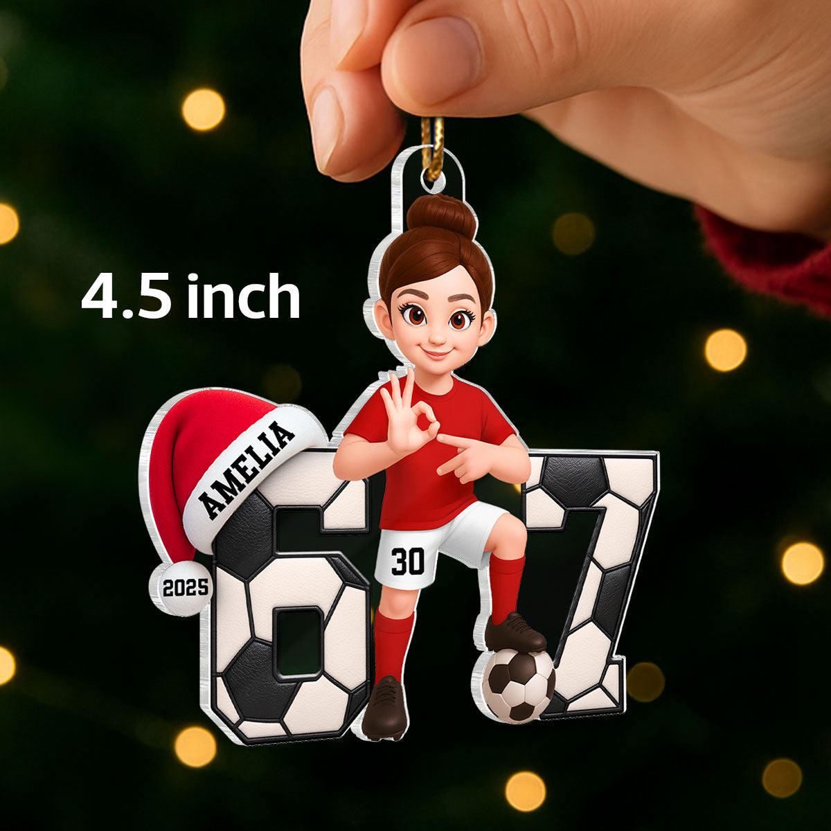 Soccer Boy Girl Custom Six Seven 67 - Personalized Acrylic Ornament - Teen Slang Funny Tree Decor, Funny Teen Grandkid Gift