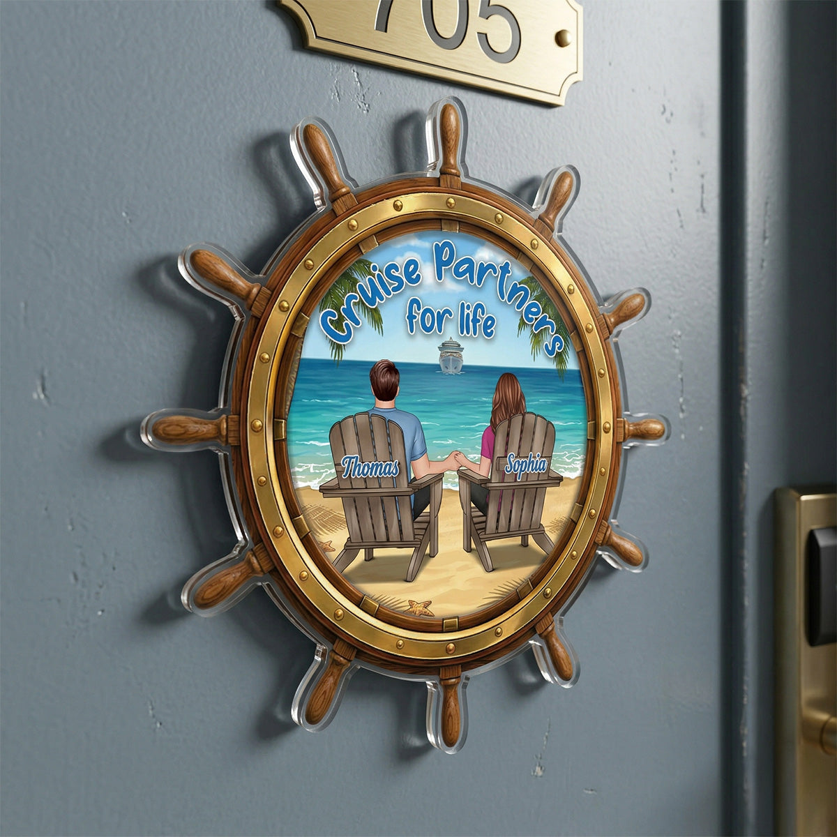 Cruise Partners For Life Back View Couple On Deck - Personalized Cruise Ship Door Magnet - Cruise Trip Keepsake
