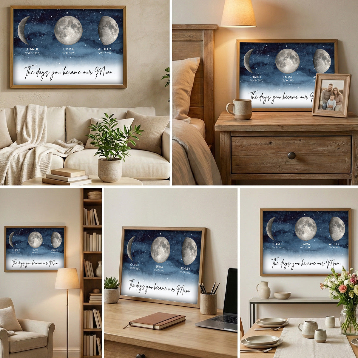 Starry Night The Day You Become Mum Grandma Custom Birth Moon Phase - Personalised Poster, Mother's Day Gift For Mum, Grandma