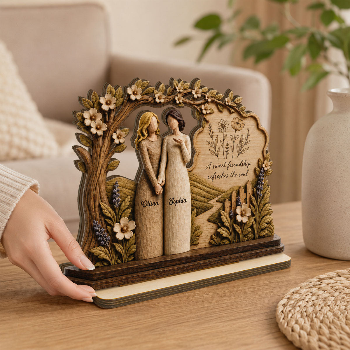A Sweet Friendship Refreshes The Soul 2D Flat - Personalized 2-Layered Wooden Plaque - Friendship Keepsake For Besties, Coworkers