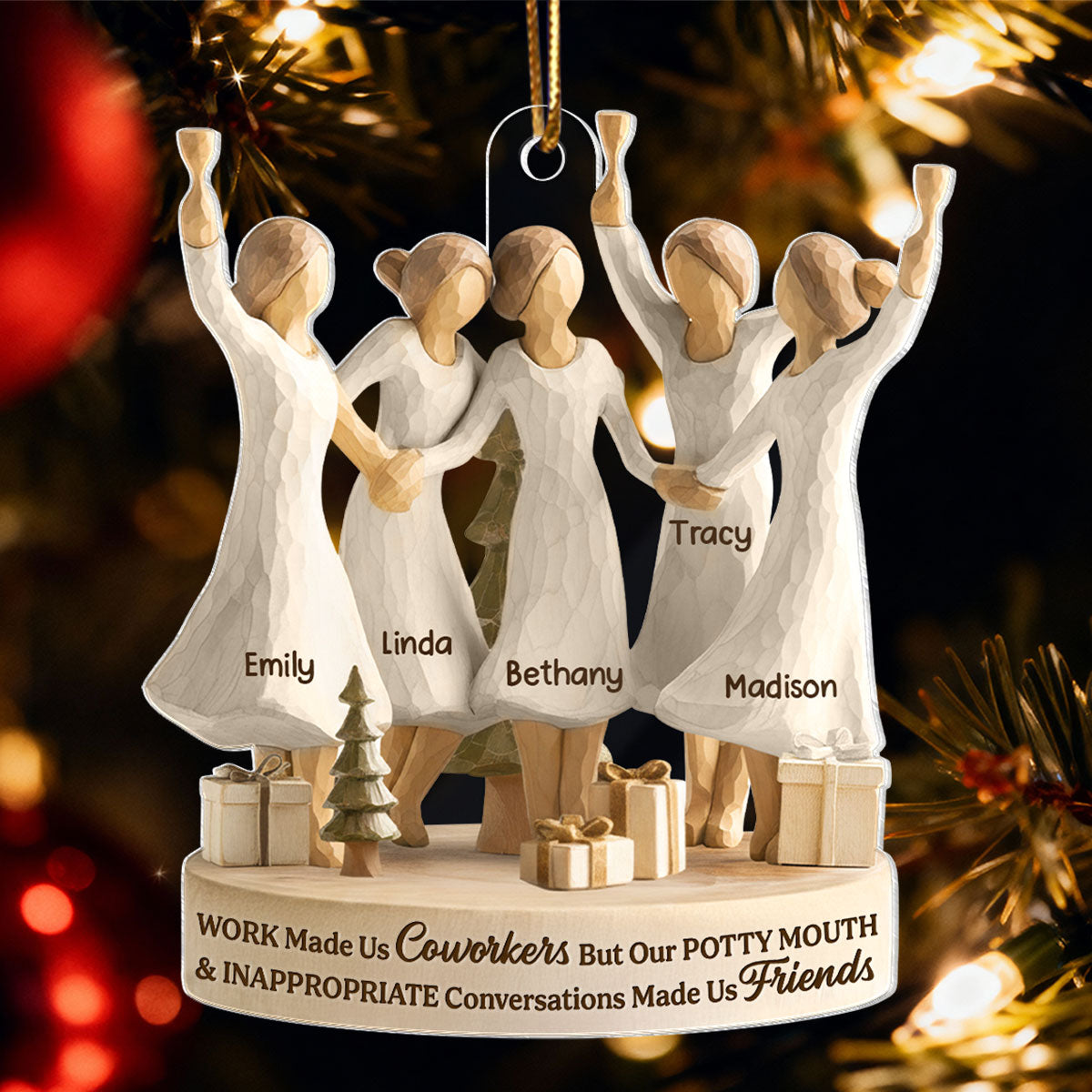 Work Made Us Coworkers - Personalized Acrylic Ornament - Funny Christmas Gift for Coworkers, Work Besties