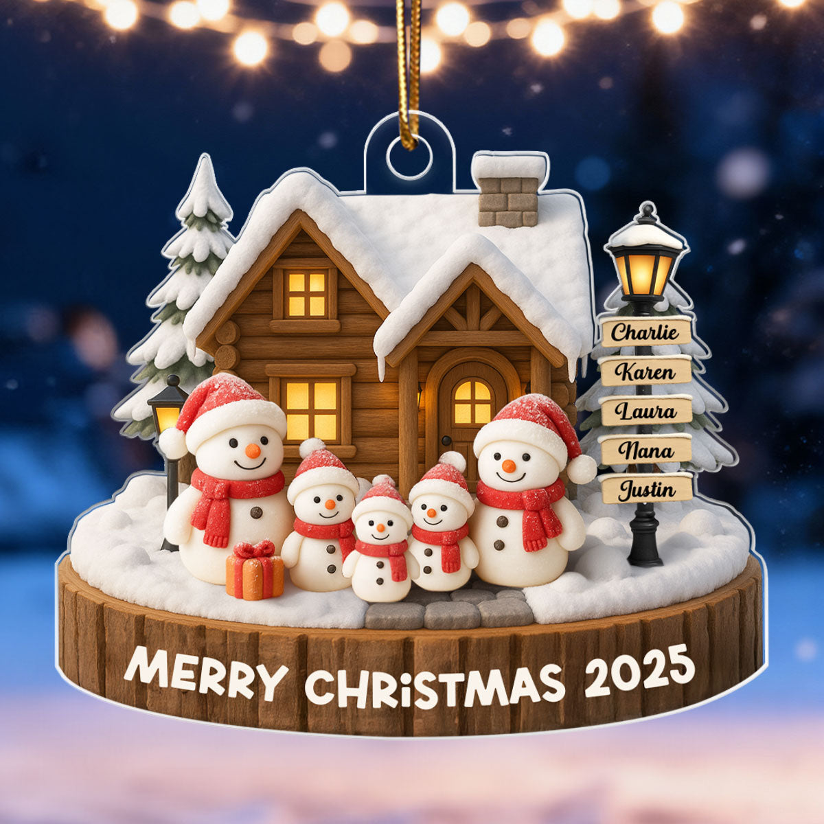 Snowman Family Sign Post Custom Name - Personalized Acrylic Ornament - Christmas Gift for Family