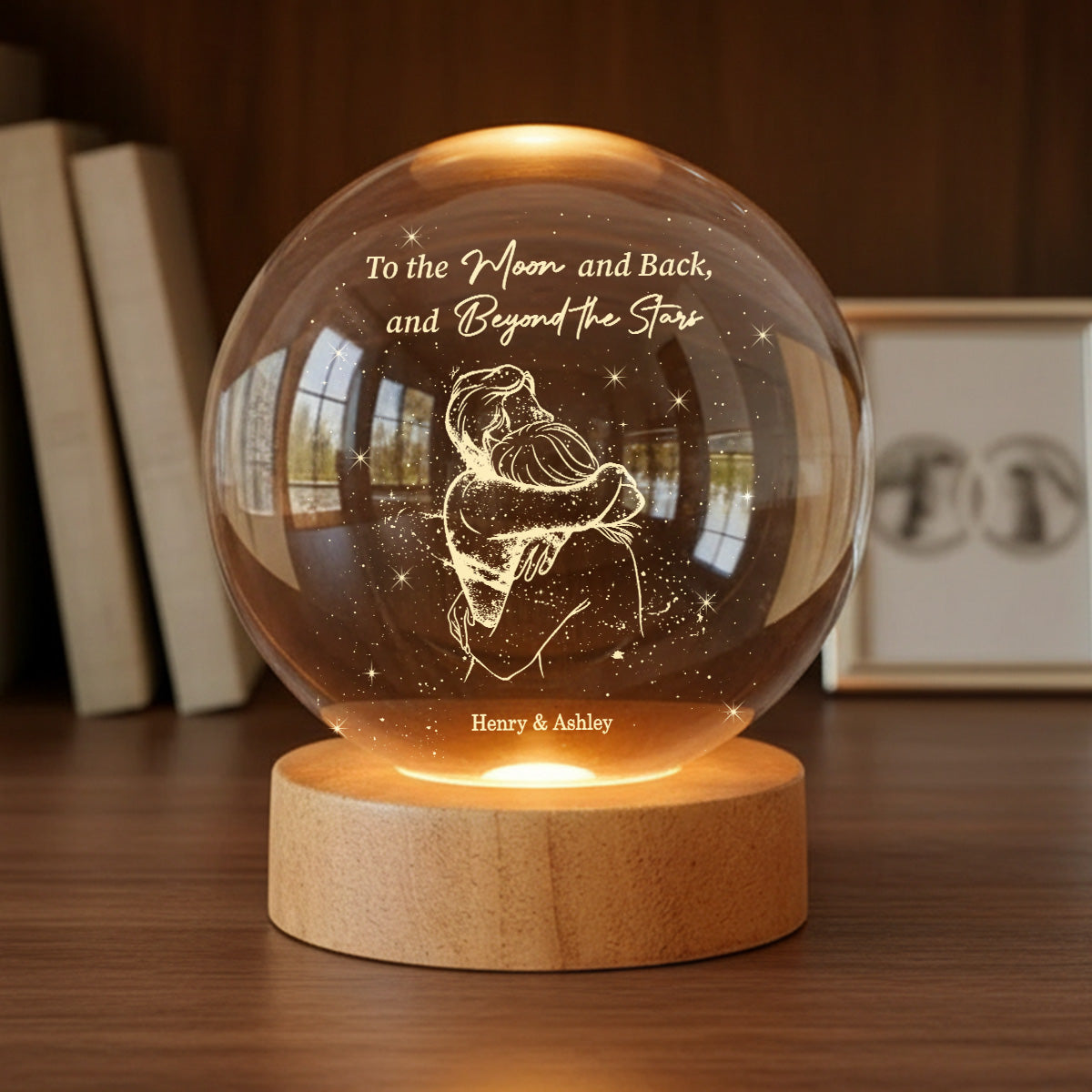 Our Love Written In the Stars Couple Hugging - Personalized Crystal Ball LED Night Light