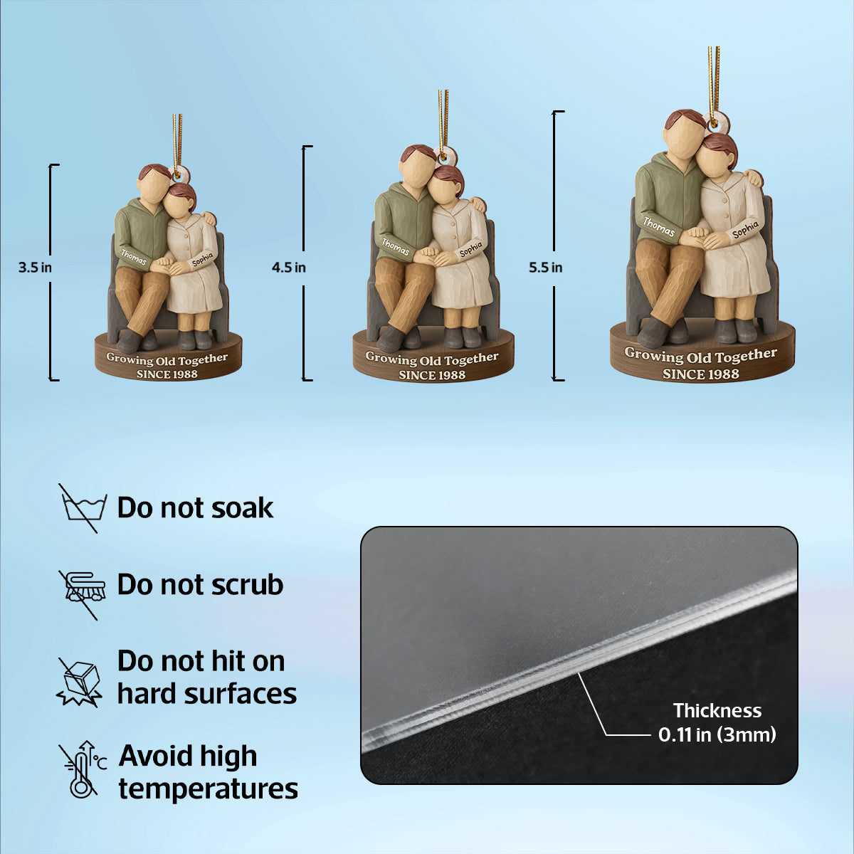 Couple Growing Old Together 3D Effect - Personalized Wooden Ornament - Christmas Gift for him, for her