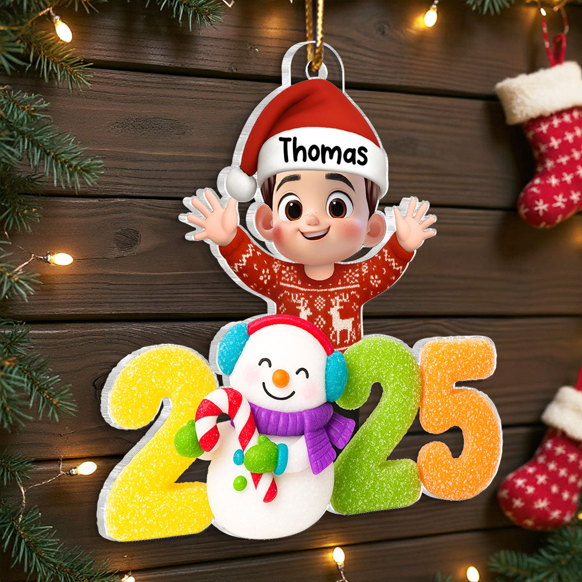 Cute Kid Candy 2025 - Peronalized Acrylic Orrnament - Christmas Gift for Kid, Grandkids