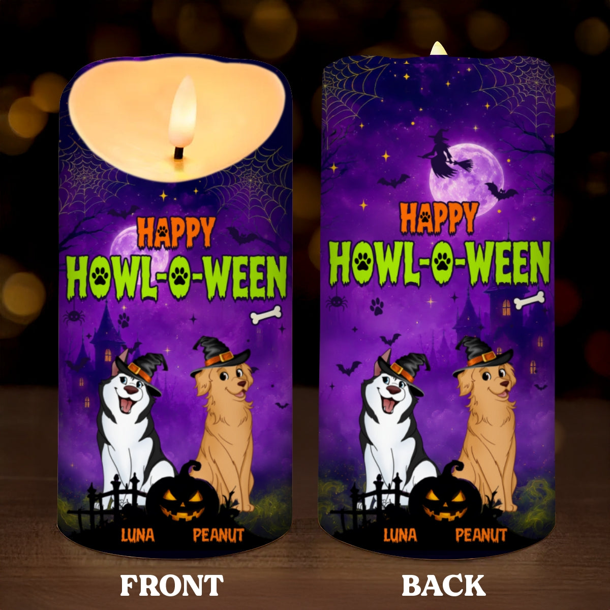 Dog Mom Happy Howloween Purple Magical Theme - Personalized LED Candle - Pawfect Halloween Decor for Dog Lover