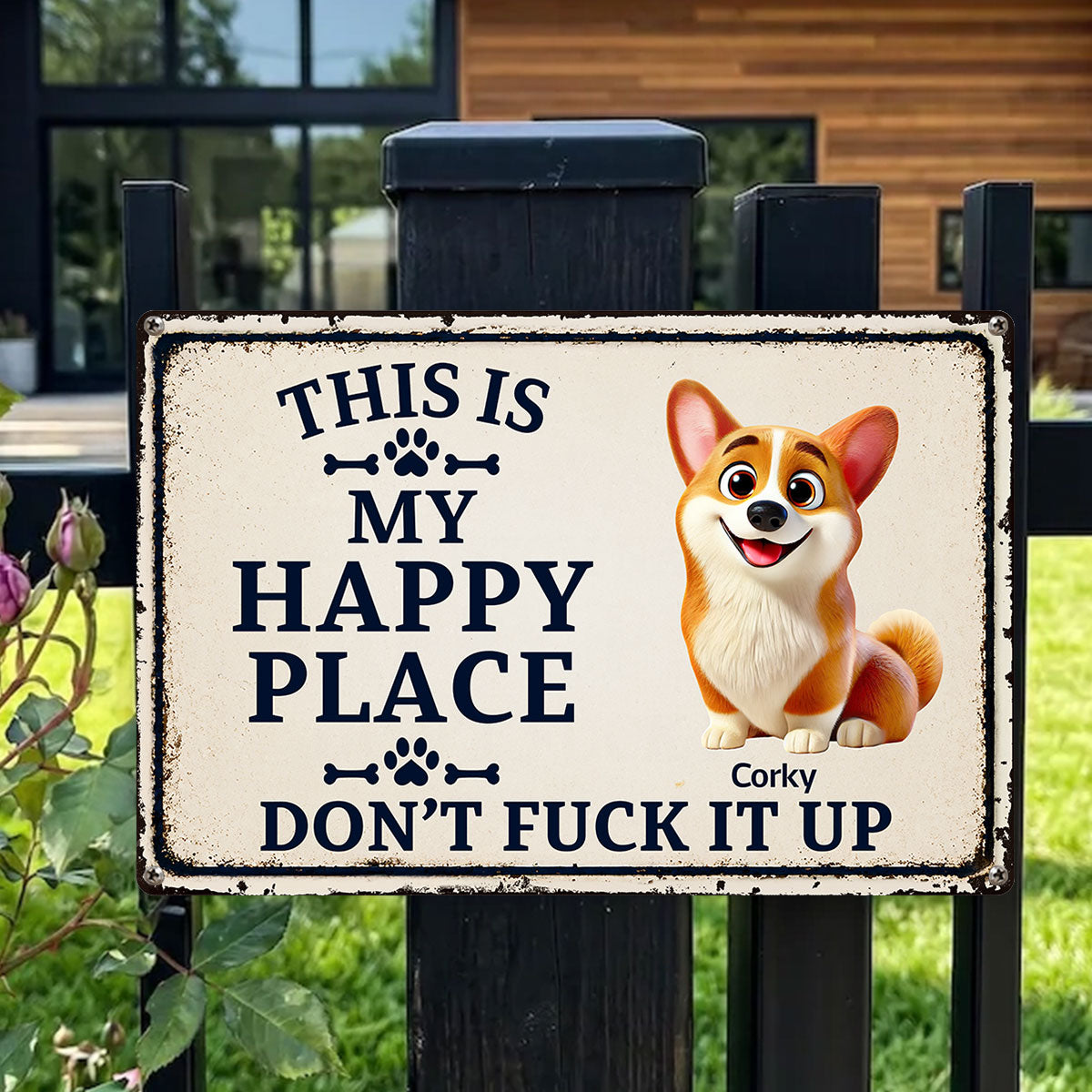 This Is My Happy Place For Dog - Personalized Metal Sign - Gift For Dog Lovers