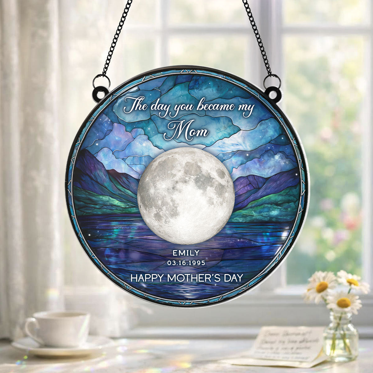 The Day You Became My Mom Custom Moon Phase by Date - Personalized Suncatcher - Heartfelt Mother's Day Gift for Mom