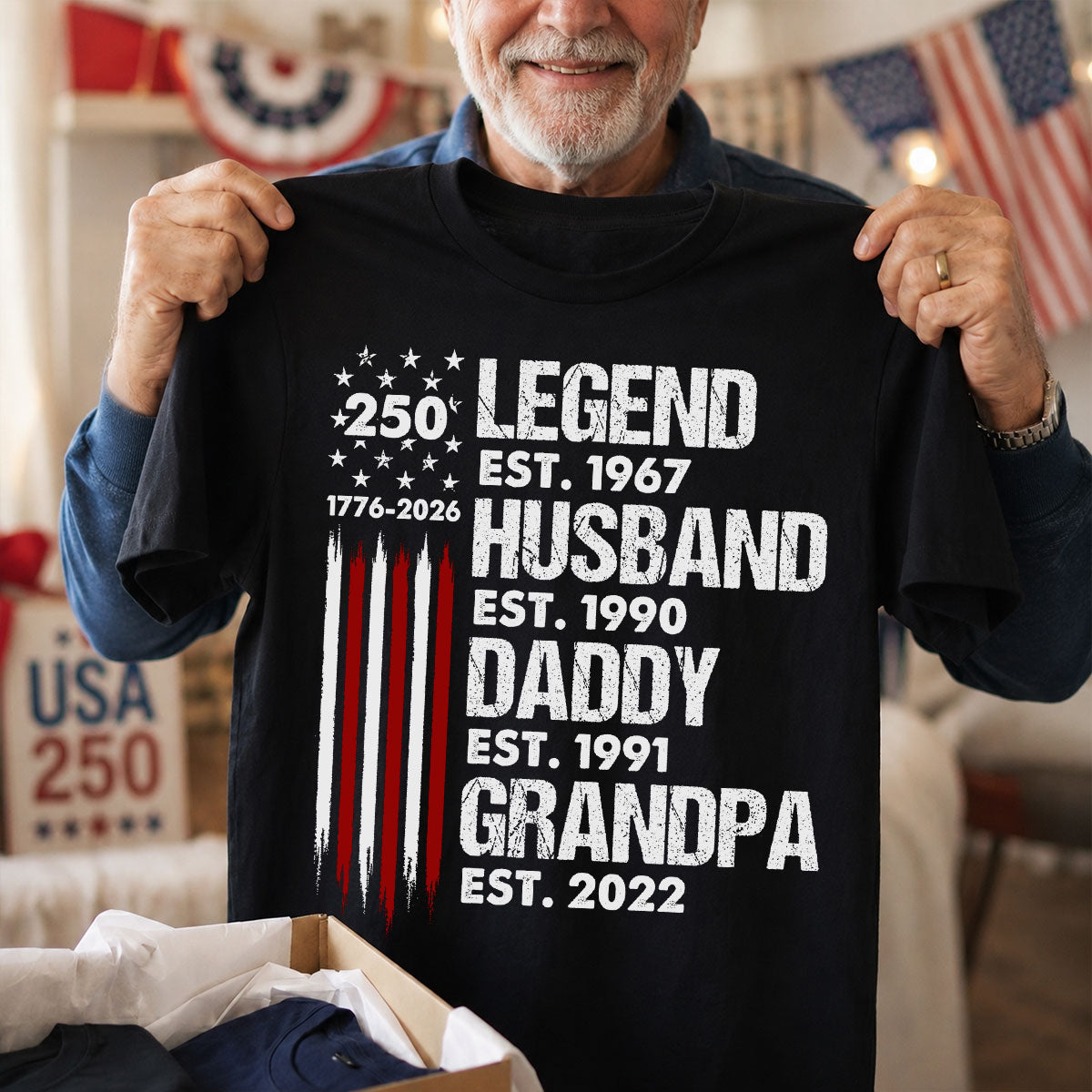 Proud Grandpa Legend Nation Flag American 250th Anniversary - Personalized Shirt - Father's Day Gift For Dad, Grandpa