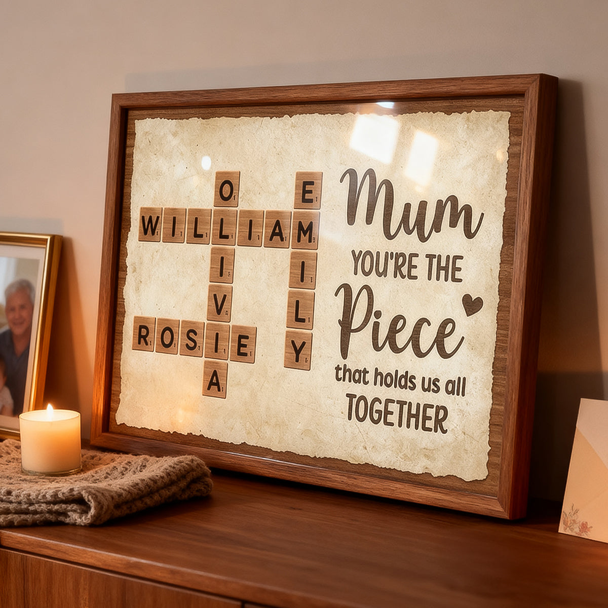 Mum You're The Piece That Holds Us All Together Crossword Puzzle Art - Personalised Poster - Mother's Day Gift for Mum