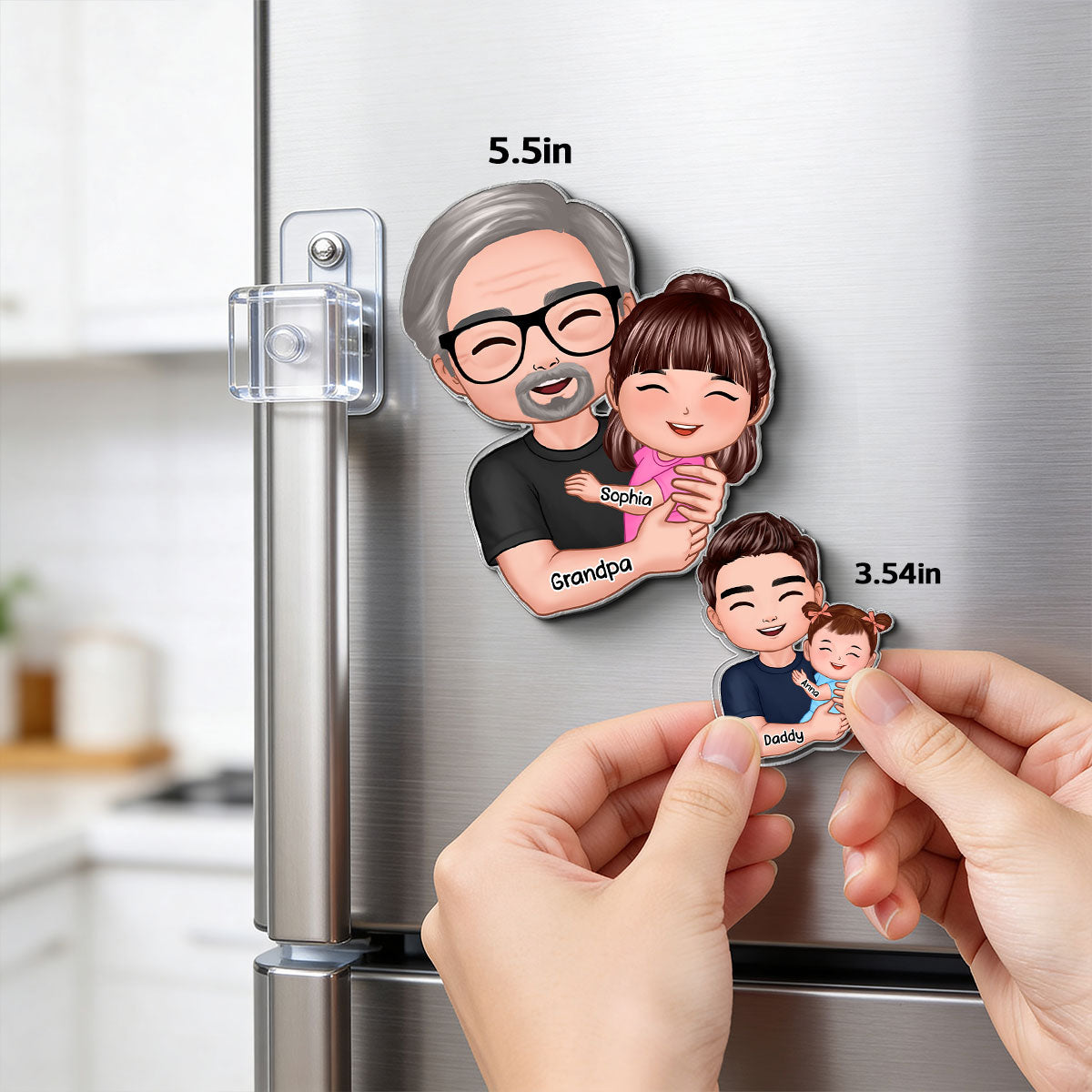 Father Grandfather Love Dad Grandpa Embracing Kid Baby - Personalized Acrylic Fridge Magnet - Father's Day Gift For Dad, Husband, Grandpa