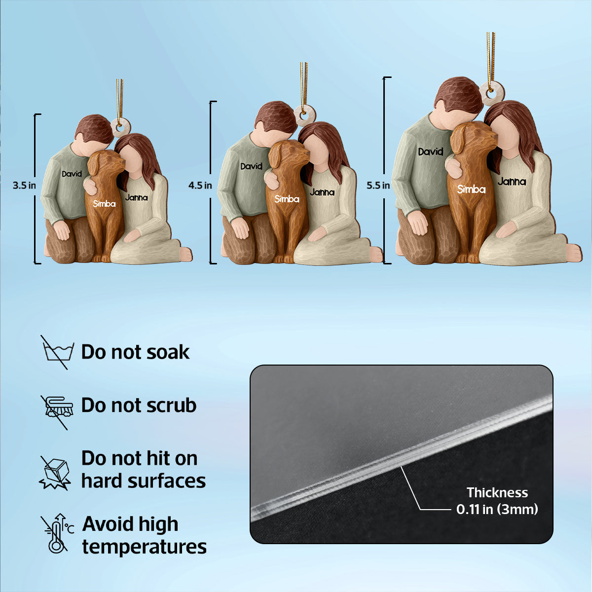 Couple and the Dogs 3D Effect - Personalized Wooden Ornament - Christmas Gift for him, for her