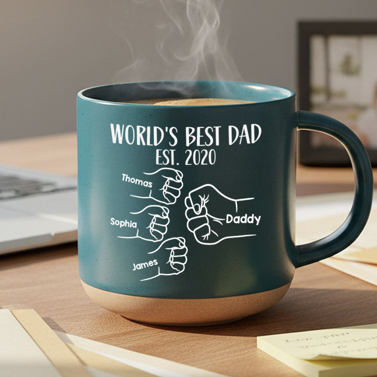 World's Best Dad Fist Bump - Personalized Pottery Mug - Gift For Dad