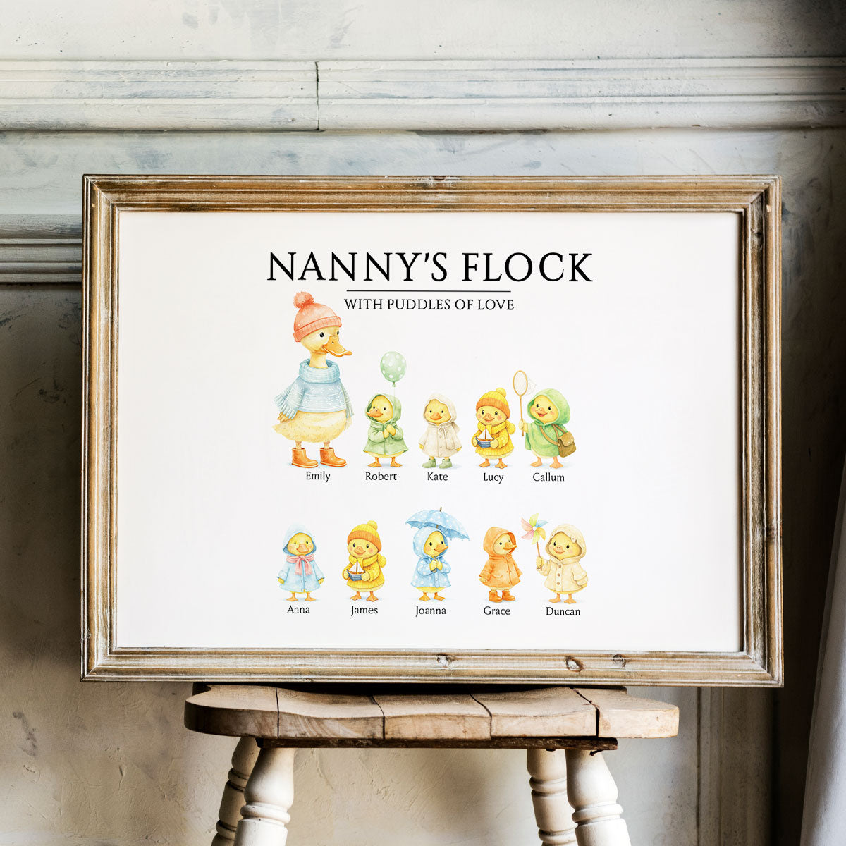 Grandparents Grandma Grandad's Flock with Puddles of Love - Personalised Poster - Gift for Grandma