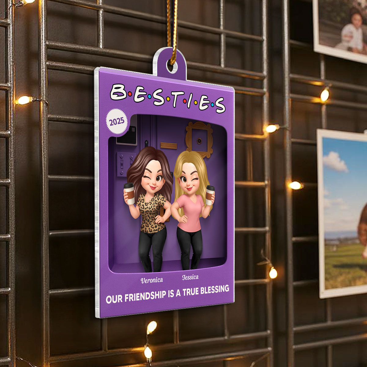3D Effect Besties Forever Best Friends Purple Toy Box Style Personalized Acrylic Ornament, Christmas Gift For Besties