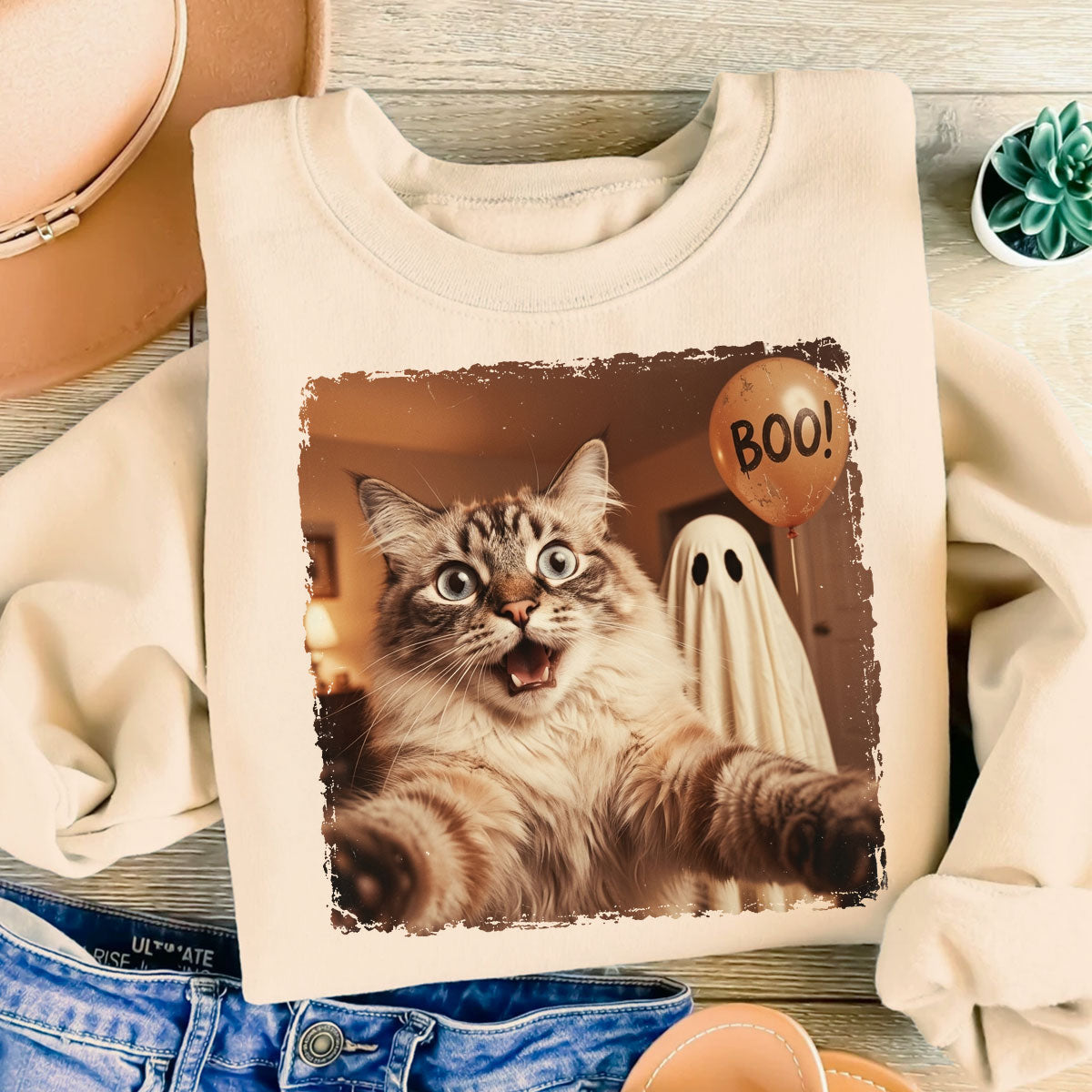 Custom Dog Cat Photo Halloween - Personalized Shirt - Trendy Vintage Spooky Tee for Pet Moms