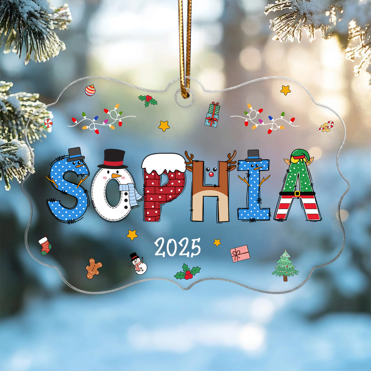 Christmas Theme Kid Name Christmas - Personalized Acrylic Ornament - Gift For Grandchildren, Boy, Girl
