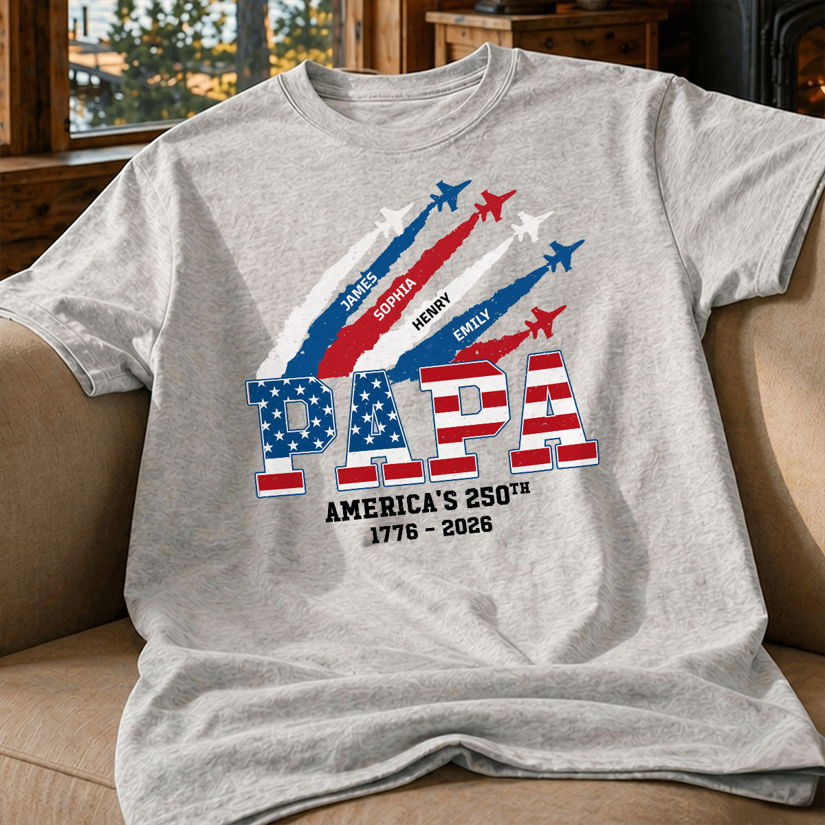 Proud Dad Grandpa Nation Flag American 250th Anniversary Light Color - Personalized Shirt - Gift For Dad, Grandpa