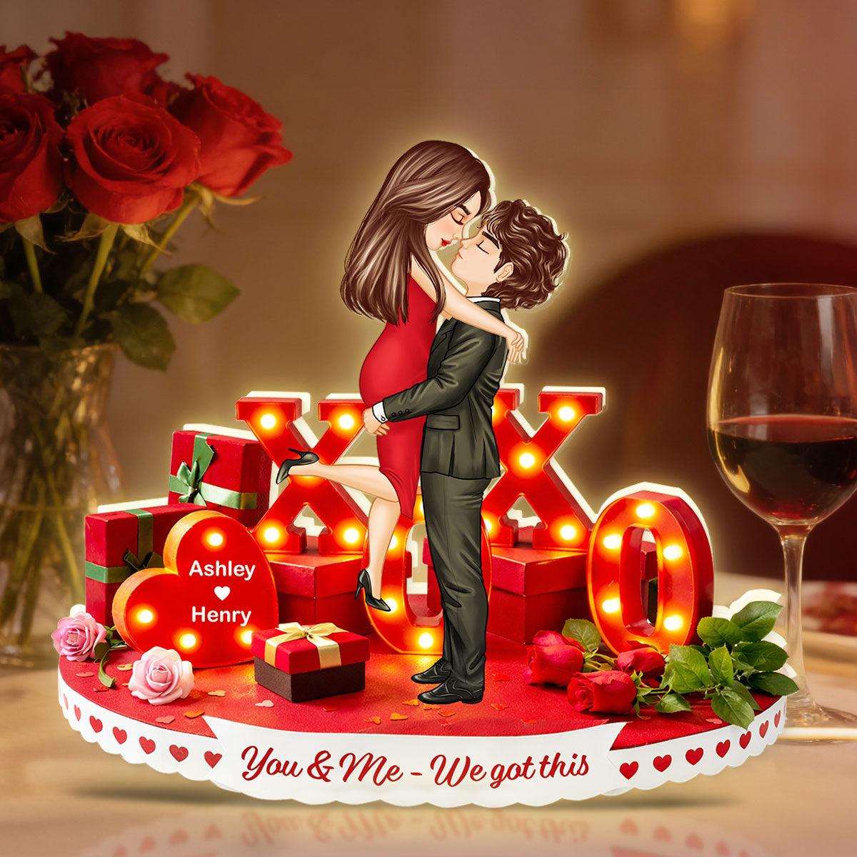 XO Couple Love Marque - Personalized Light Box - Sentimental Valentine's Day Gift for Her, for Him