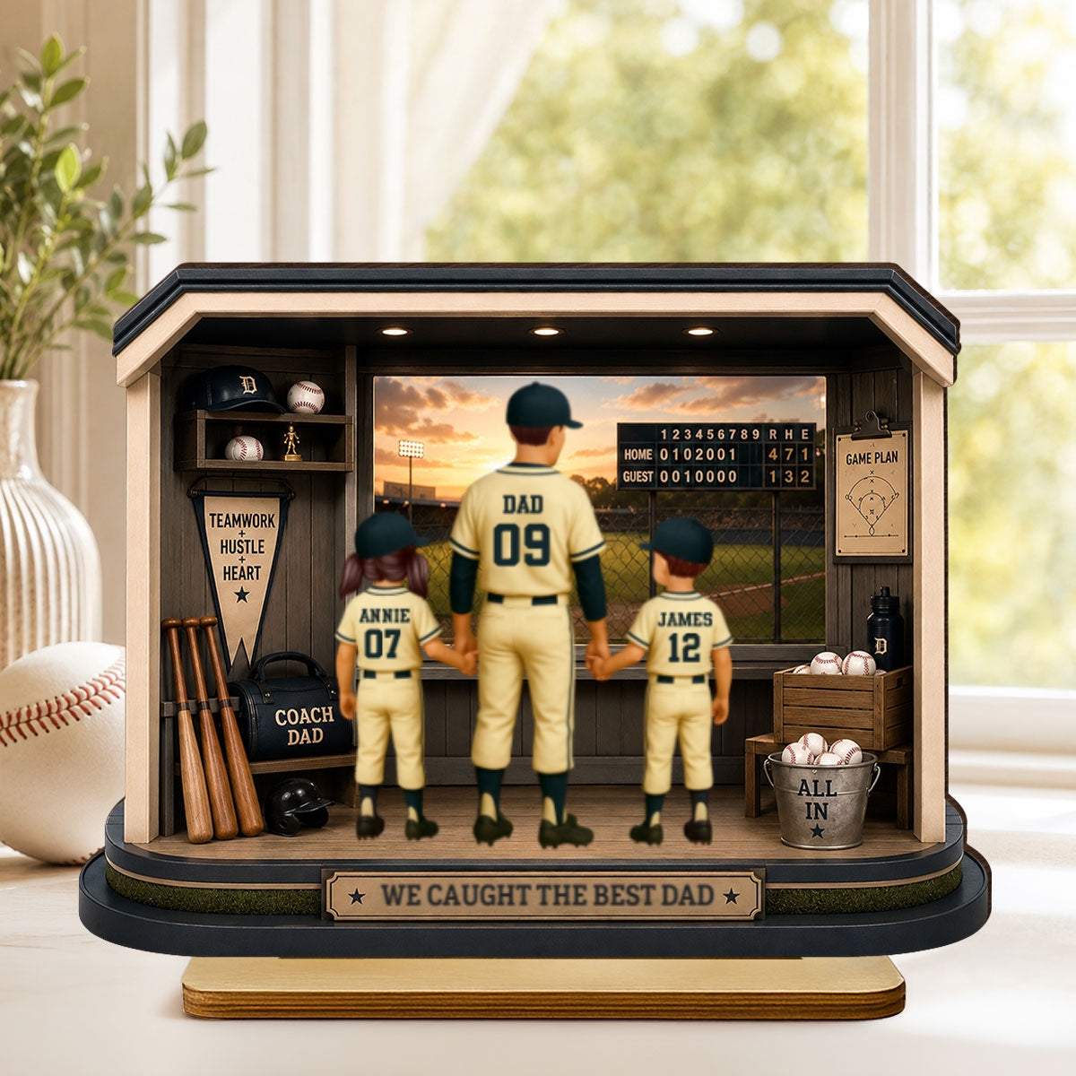 Home Run Baseball Dad & Kids - Personalized 2-Layered Wooden Plaque -  Gift For Dad, Husband