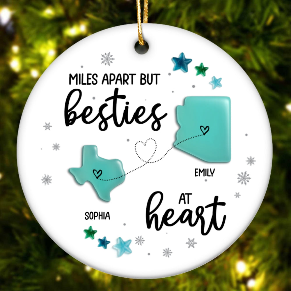 3D Sea Glass Effect Christmas Long Distance State Maps Besties - Personalized Ceramic Ornament