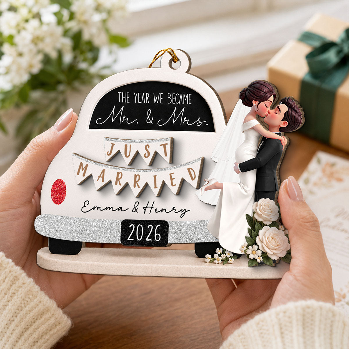 On-trend Couple - Personalized 2-Layered Wooden Ornament - Wedding Gifts for Couples Newlyweds 2026