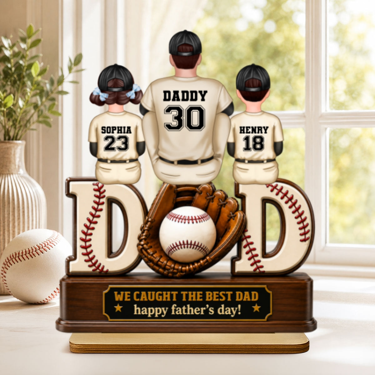 Dad And Children Baseball Gloves - Personalized 2-Layered Wooden Plaque -  Gift for Dad, Husband