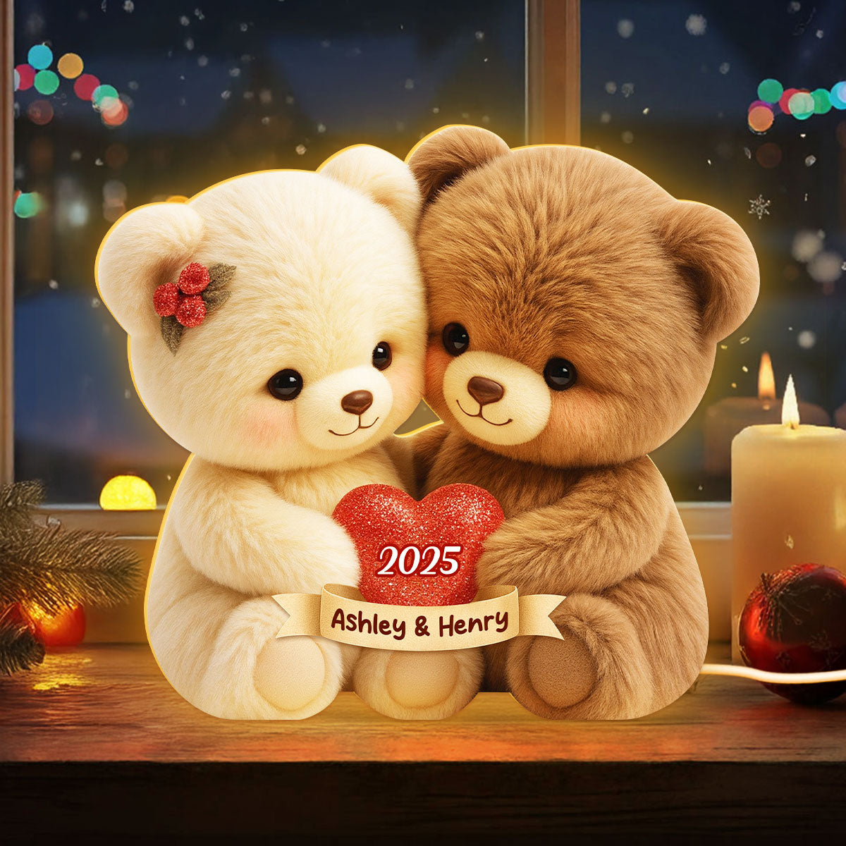 Loving Bear Couple - Personalized Light Box - Sentimental Gift for him, for her