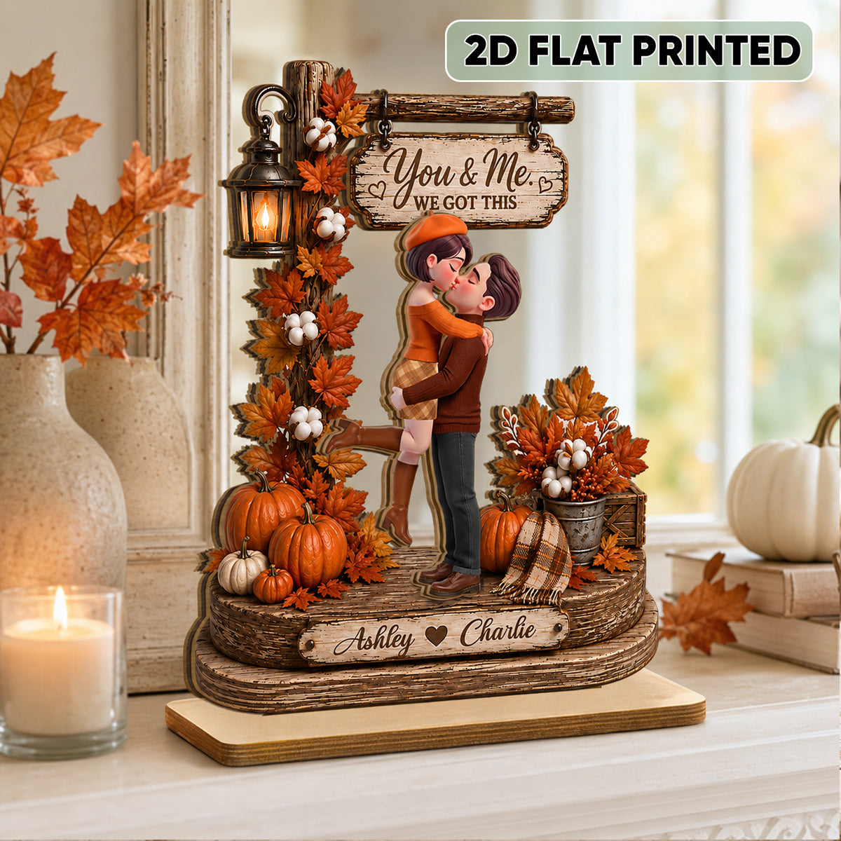 Couple Sitting On Rocking Chair Fall Season - Personalized 2-Layered Wooden Plaque - Fall Season Decor Gift, Gift For Couple