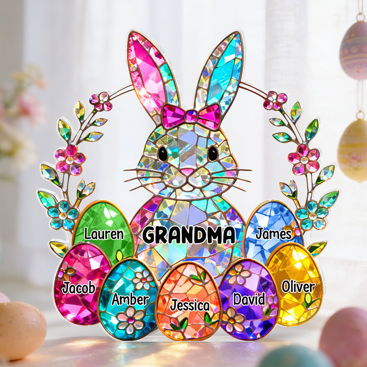 Bunny Grandma Easter Gift - Personalized Acrylic Block Plaque - Easter Decor for Grandma
