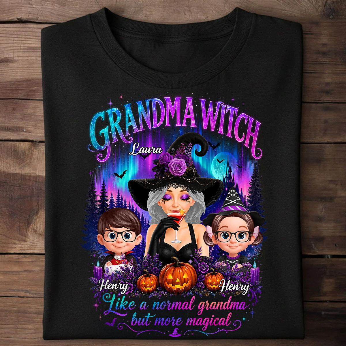 Grandma Witch More Magical Neon Light - Personalized Shirt - Trendy Halloween Tee for Grandma