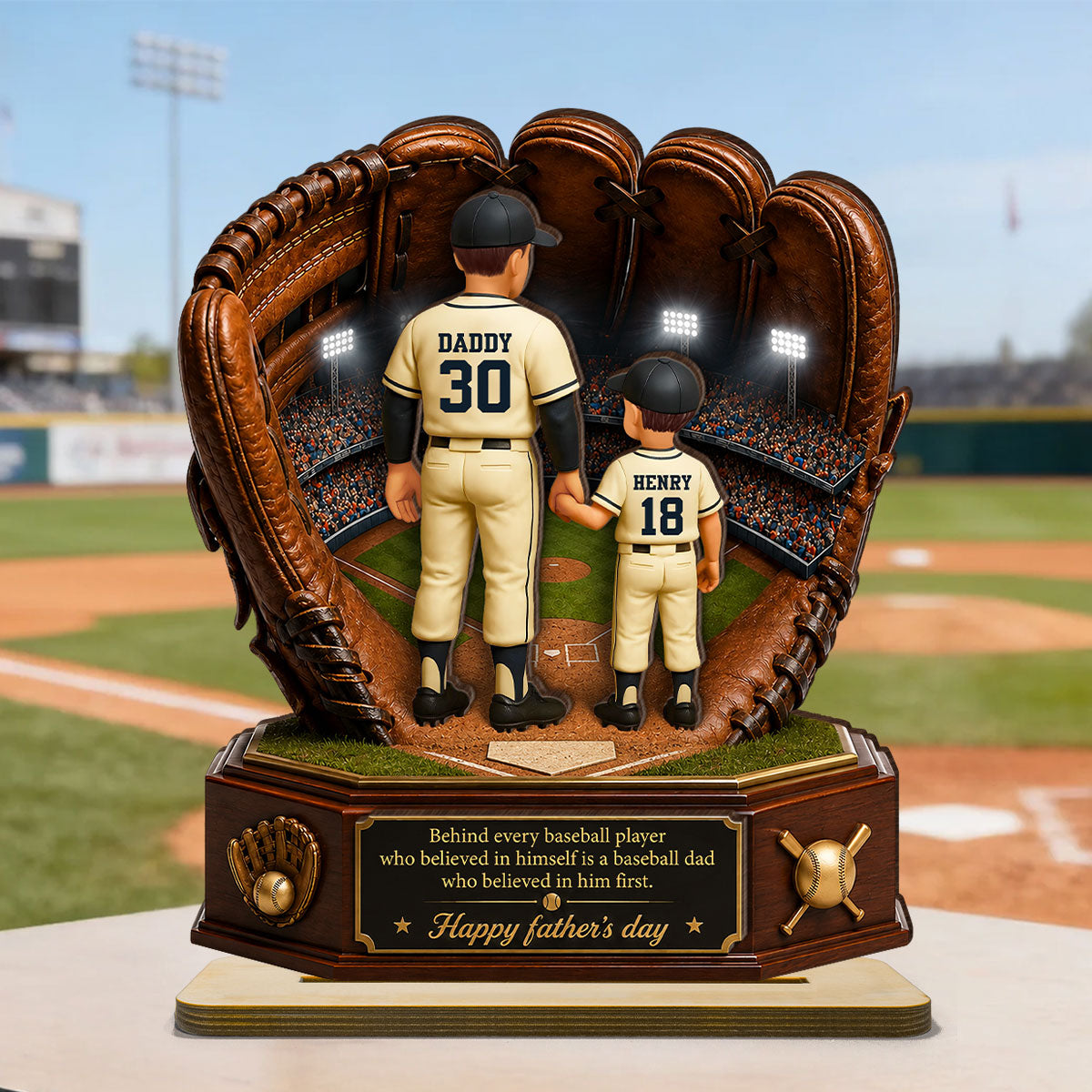 Behind Every Baseball Softball Player is a Dad - Personalized 2-Layered Wooden Plaque -  Gift for Dad, Husband