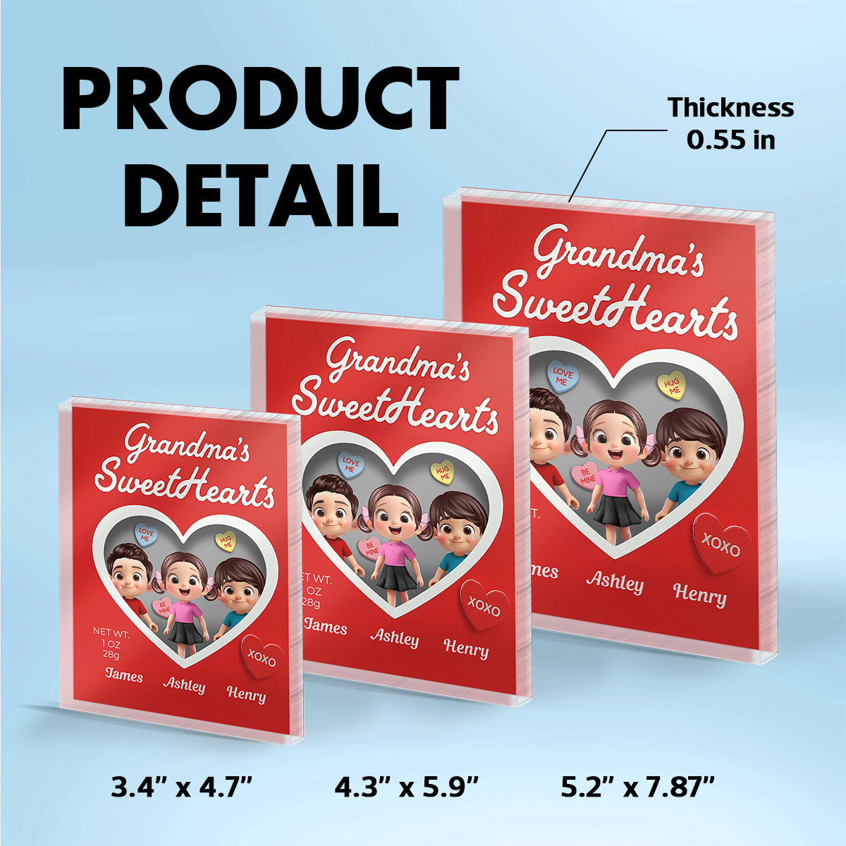 Grandma's Sweethearts Grandkids Red Toy Box Style 2D Flat - Personalized Acrylic Block Plaque
