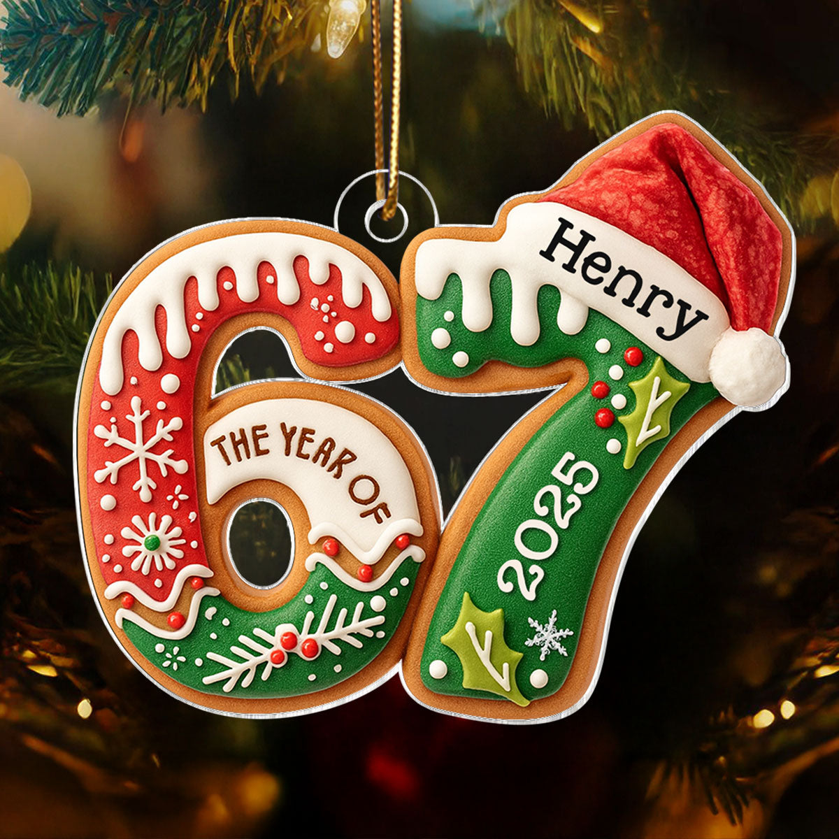 Custom Name Six Seven, Funny 6 7 - Personalized Acrylic Ornament - Kids Gen Alpha Humor Christmas Gift, Christmas Tree Decor