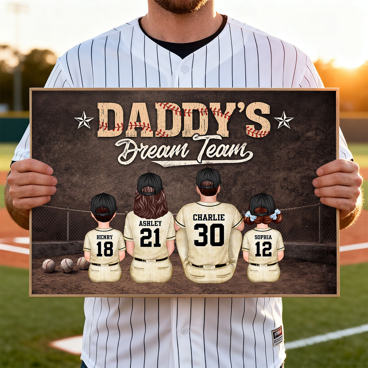 Retro Vintage Baseball Art We Caught the Best Dad - Personalized Poster - Father's Day Gift for Dad, Husband