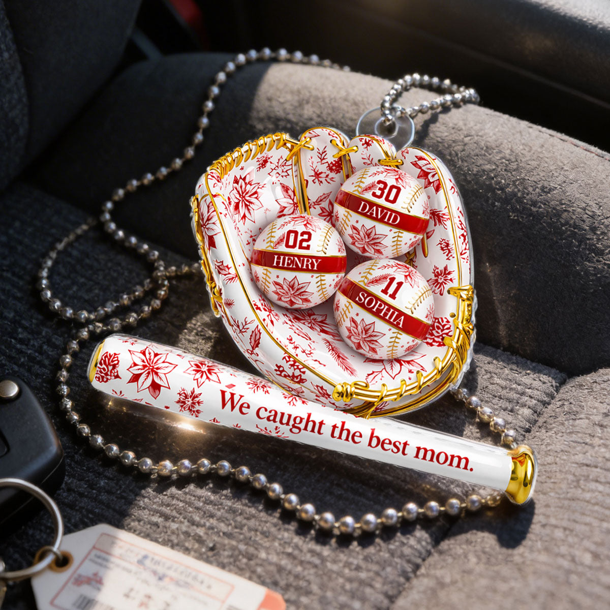 We Caught the Best Mom Toile De Jouy Pattern - Personalized Acrylic Car Hanger - Mother's Day Gift for Mom, Wife