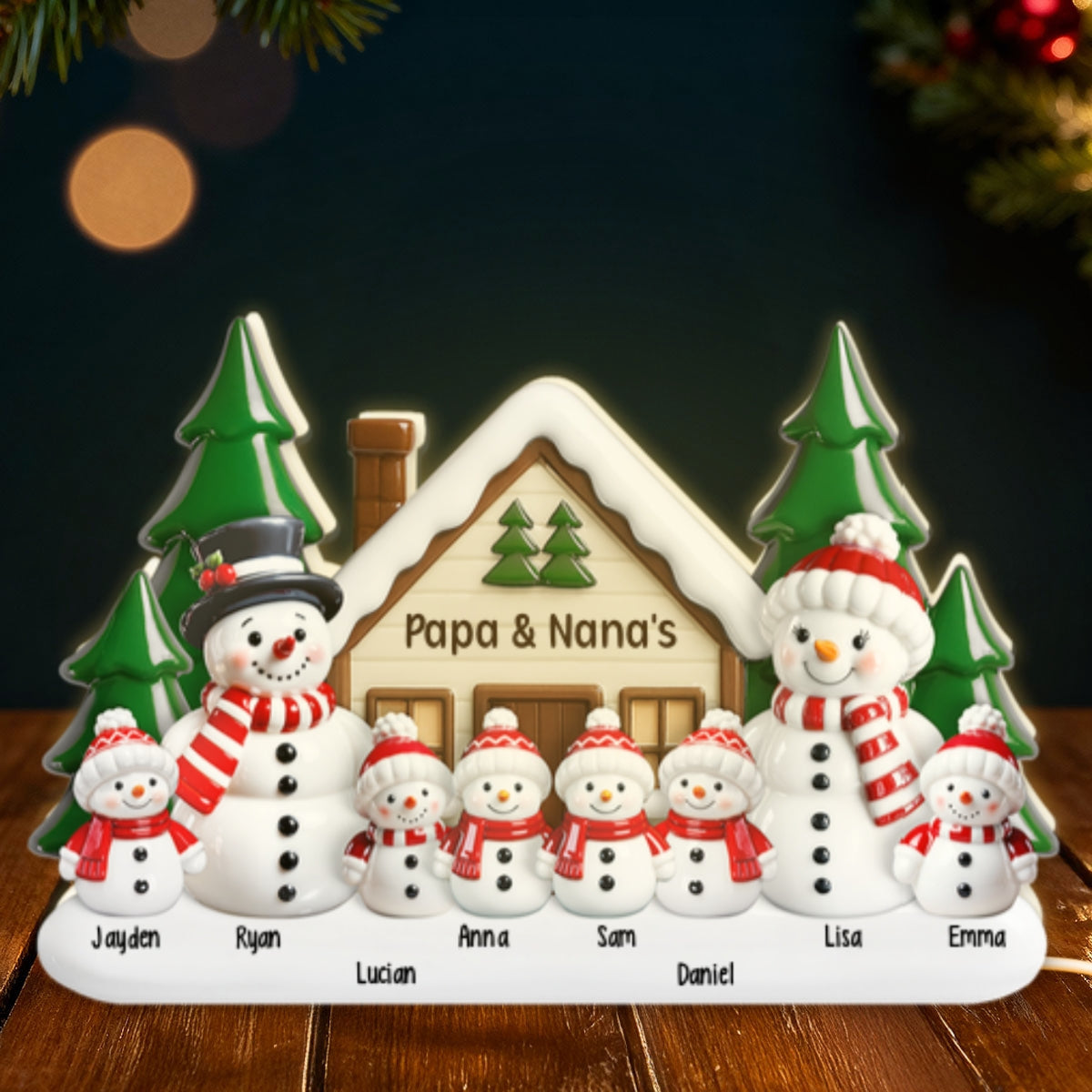 3D Effect Snowman at Grandparents' House - Personalized Light Box - Christmas Decor For Grandma, Grandpa, Family