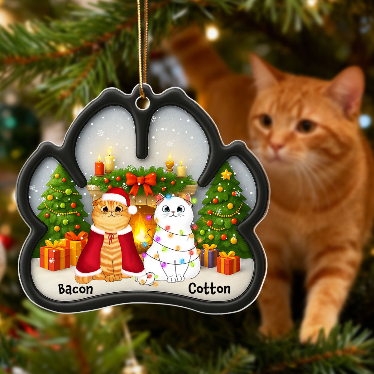Custom Paw Cute Cartoon Cats - Personalized Acrylic Ornament - Christmas Gift For Cat Lovers