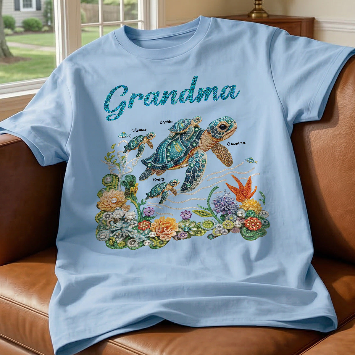 Mom Grandma Sea Turtle Rhinestones Style 2D Printed - Personalized Shirt - Mother's Day Gift For Mom Grandma