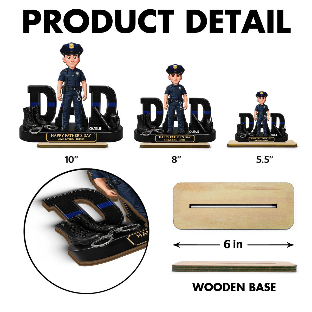 Proud American Police Officer Dad - Personalized 2-Layered Wooden Plaque -  Gift For Dad