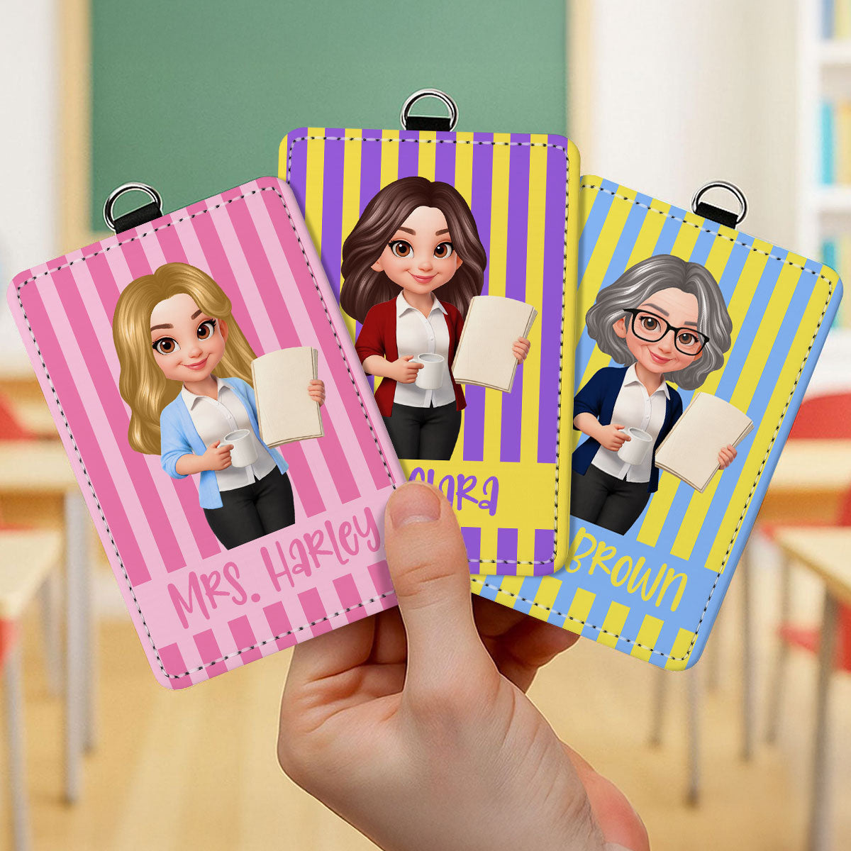 Trending Stripe Woman Style Teacher - Personalized ID Badge Holder - Back To School Gift For Teacher