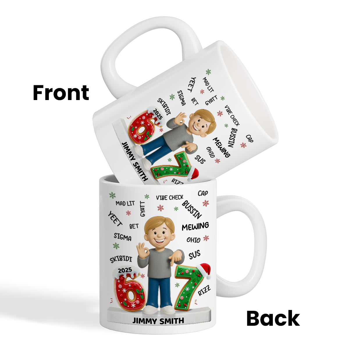 Teen Kid Custom Name Six Seven 3D Effect - Personalized Mug - 2025 Slang, Funny Teen Grandkid, Gen Alpha Christmas Gift