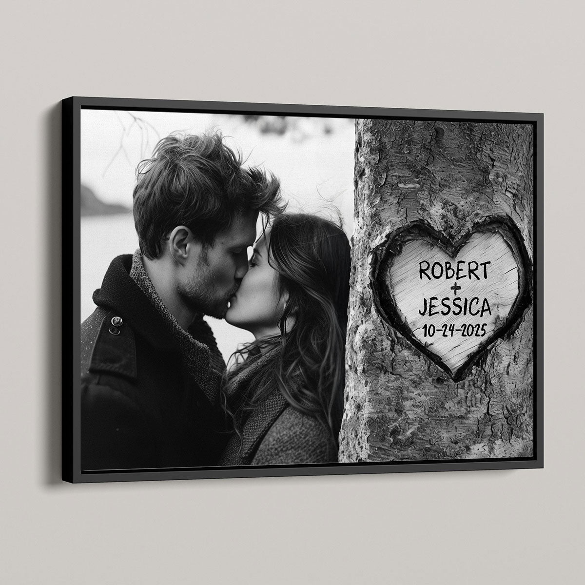 Couple Custom Photo Heart Carved Tree - Personalized Poster - Anniversary Gift, Valentine's Gift For Him, For Her