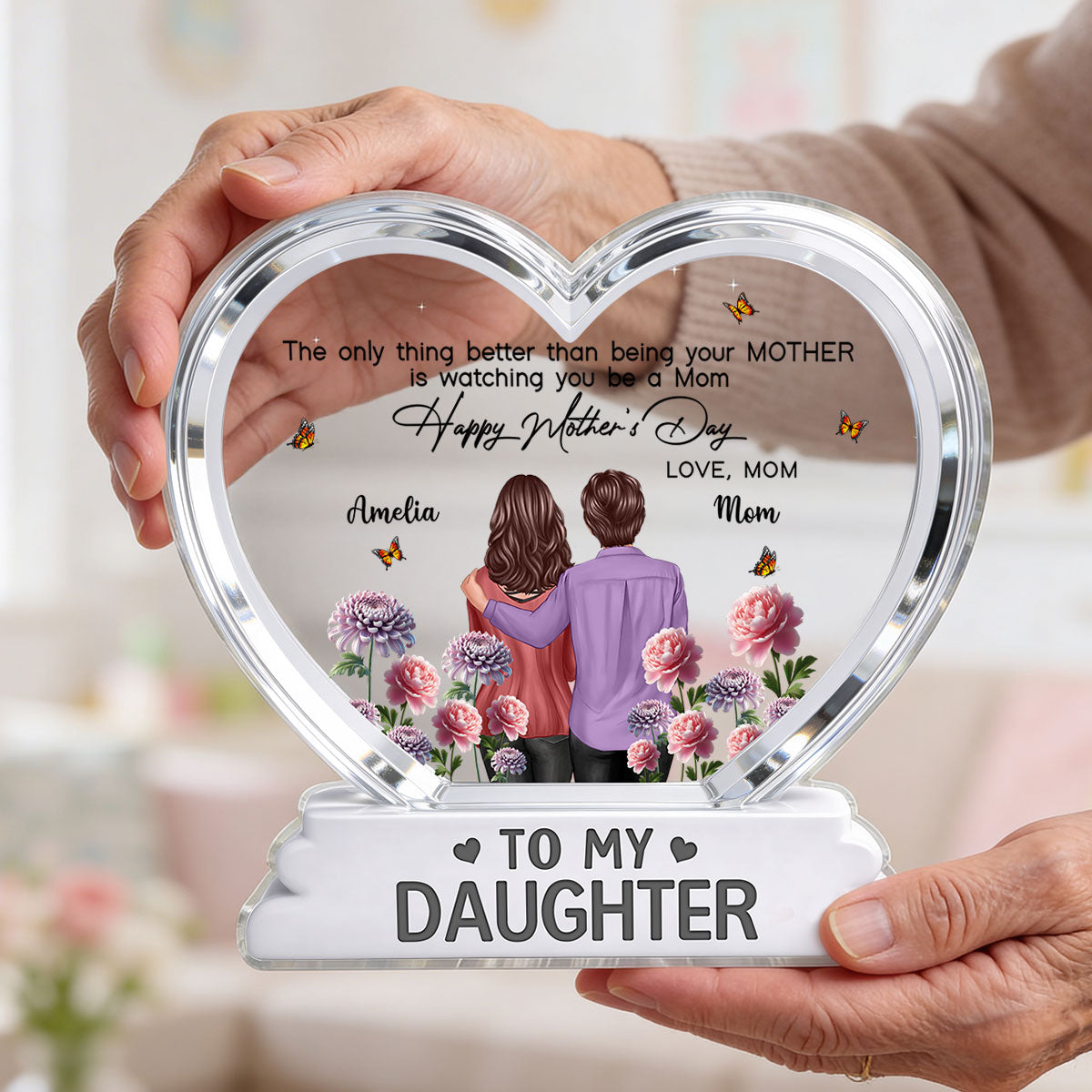 To My Daughter From Mom Happy Mother's Day Birth Flower 2D Flat - Personalized Acrylic Block Plaque