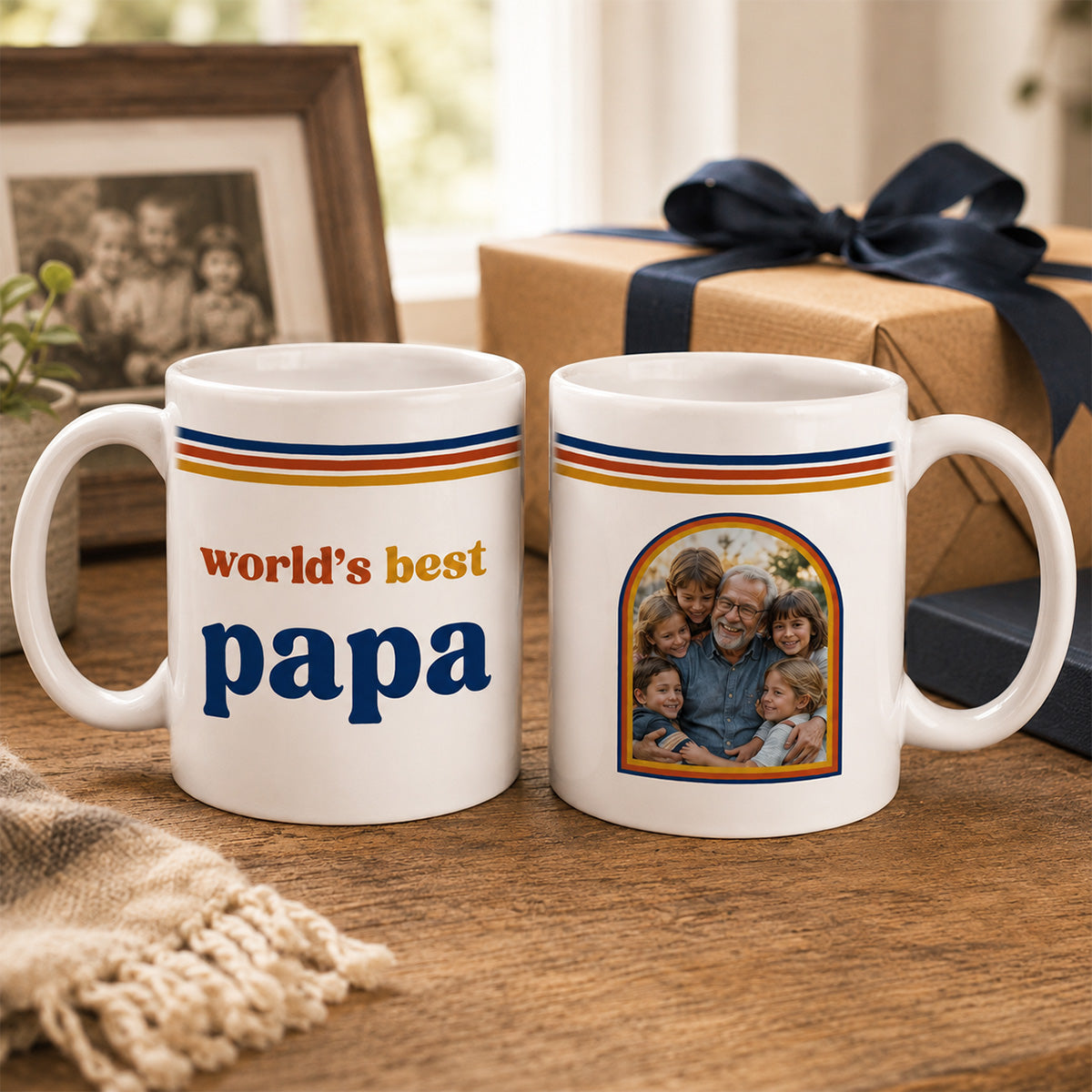 World's Best Dad Grandpa Retro 70s Style Custom Photo - Personalized Mug - Father's Day Gift For Husband, Dad, Grandpa