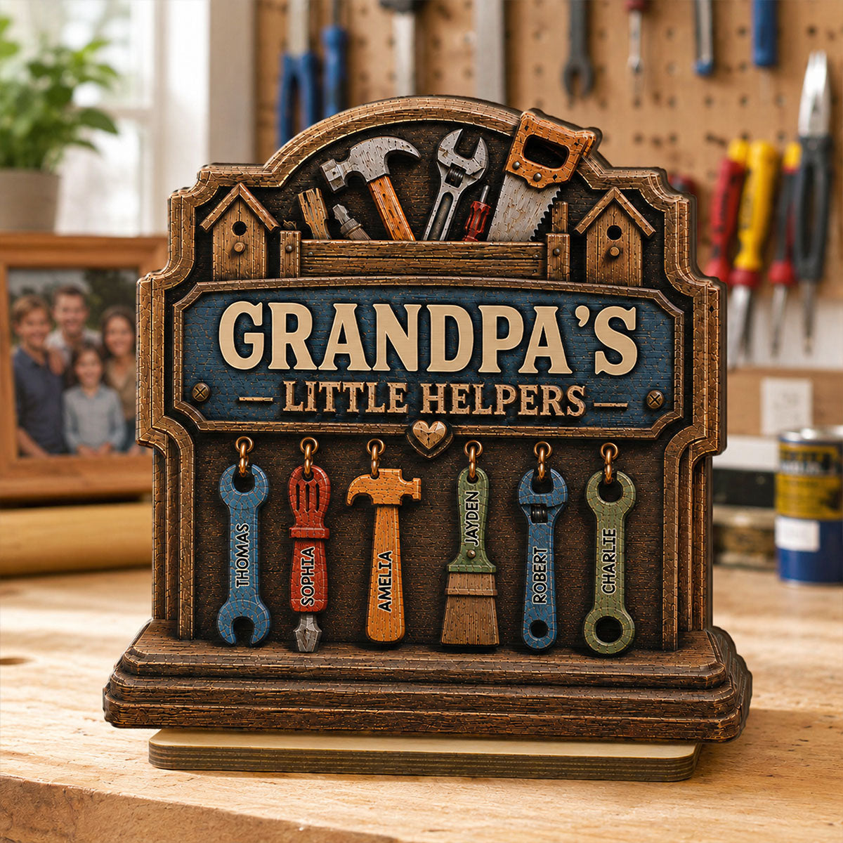 Grandpa's Little Helpers - Personalized 2-Layered Wooden Plaque -  Gift For Dad, Husband, Grandpa