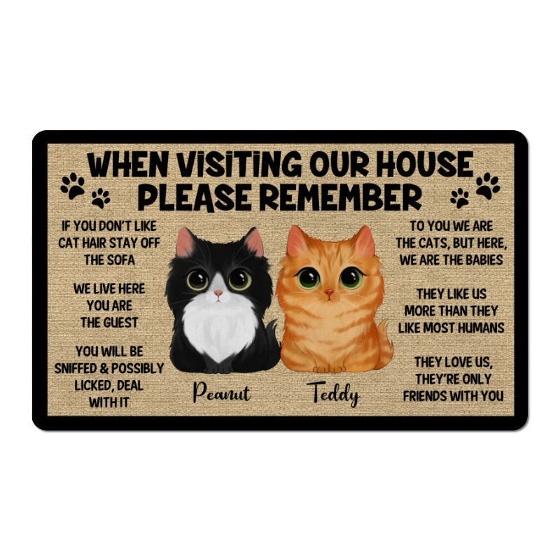 Watercolor Cute Cats Please Remember When Visiting House Personalized Doormat