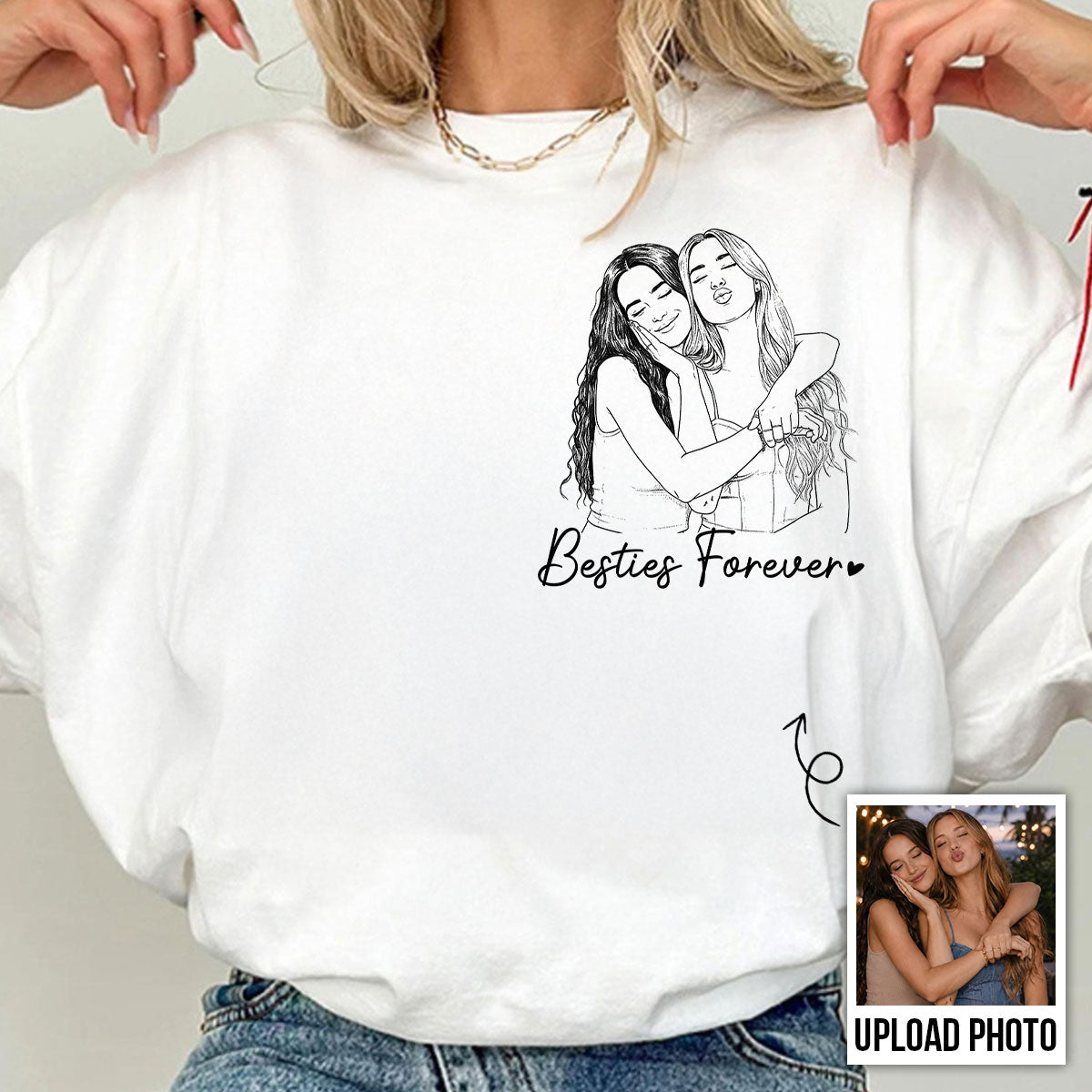 Sketch Style Besties Forever Custom Photo - Personalized Shirt - Birthday Gift, Gift For Best Friends
